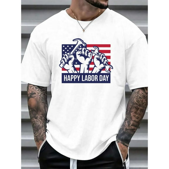 Labor Day Graphic Tee T-Shirt Patriotic Cotton Top Casual Short Sleeve Crew Neck Holiday Apparel White S-5XL
