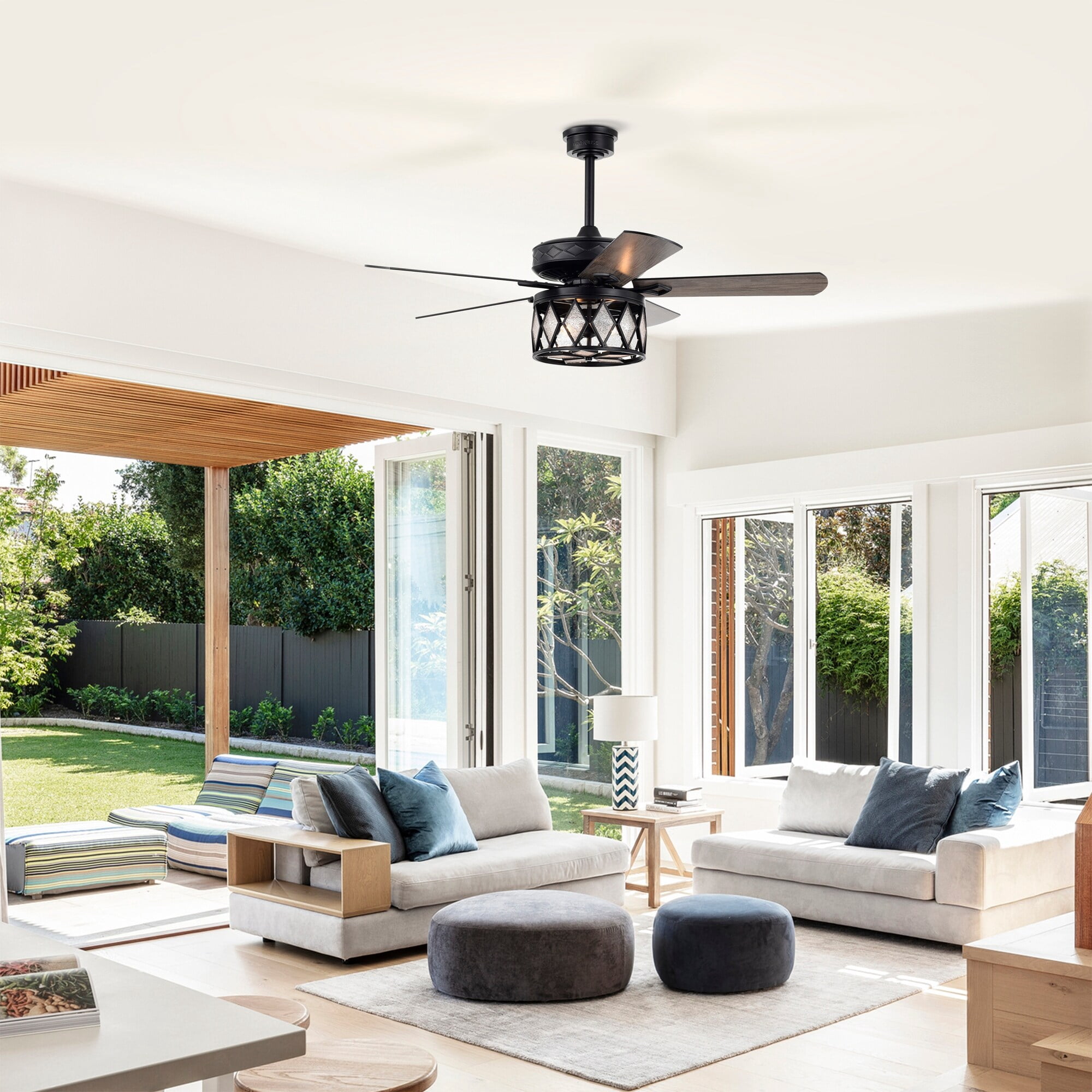 Jescha 52 in. 2-Light Indoor Matte Black Finish Ceiling Fan with Light Kit and Remote