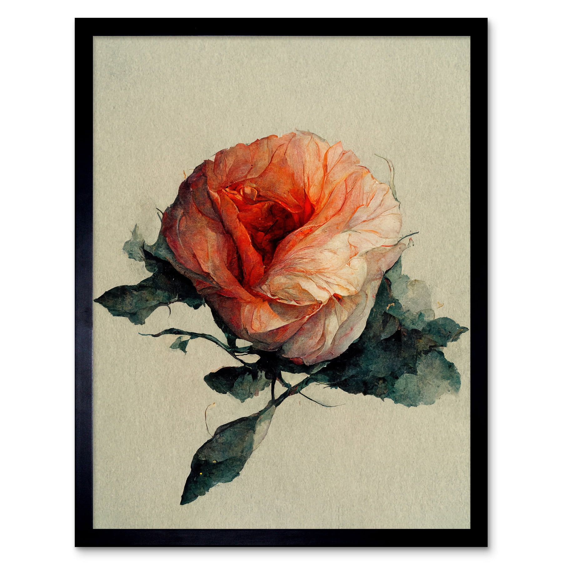 Watercolour Pink Rose Flower Romantic Art Print Framed Poster Wall ...