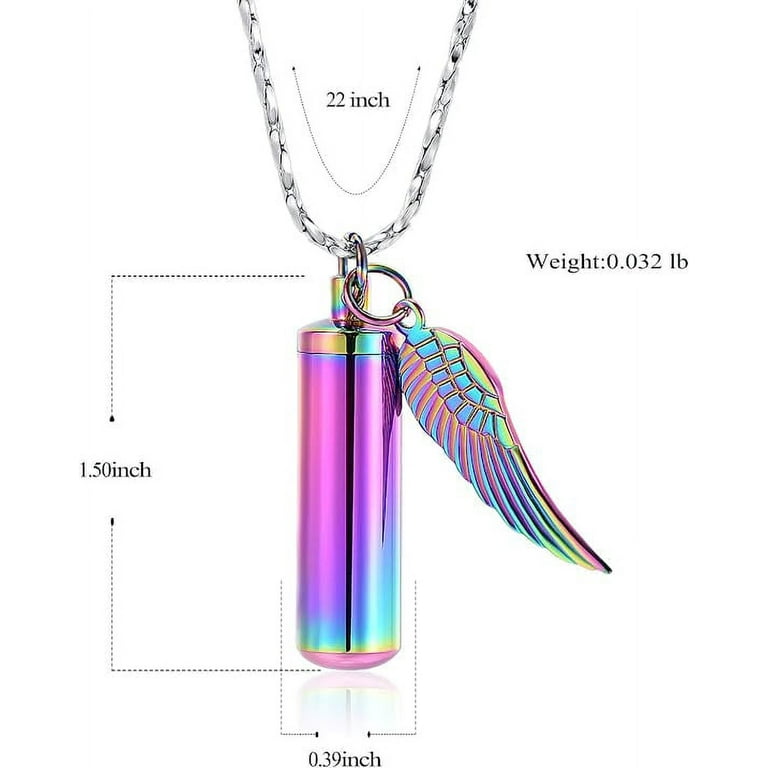 Cylinder Capsule Secret Message Vial Cremation Ash Urn Necklace in  Stainless Steel Stash Locket Wing and Crystal Dangle Necklace