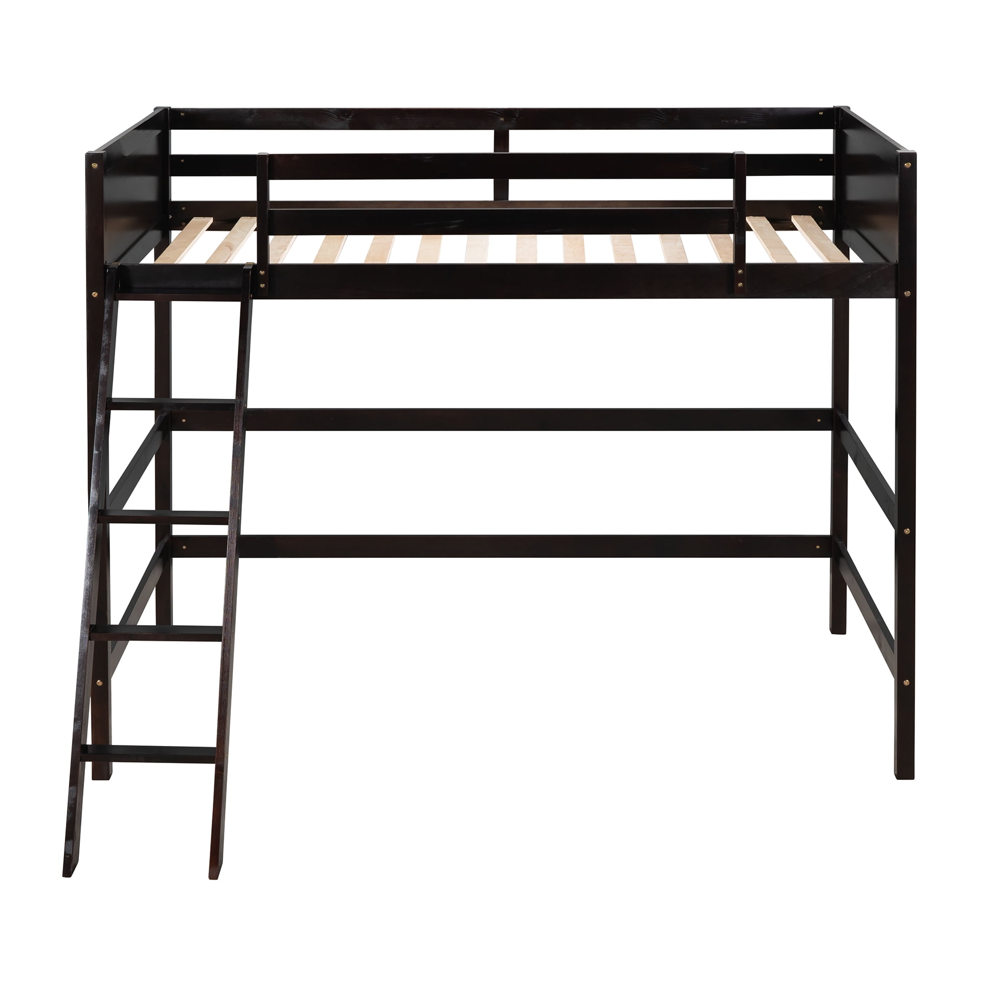 Aukfa Twin Loft Bed, Wood Bed Frame for Dorm Kis Teens College, Modern - Espresso