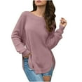 thumbnail image 2 of Aqestyerly Women's Pullover Sweater Top,Long Sleeve Solid Color Split Round Neck Casual Blouse HWRETIE, 2 of 3