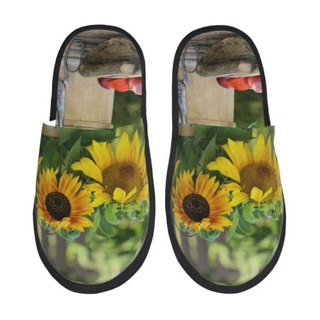 Balery Vintage Wooden Bucket Slient Indoor Furry Fleece Comfort House Shoes Soft Non-Slip Home Shoes Cotton slippers House Slippers-- Medium