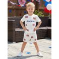 thumbnail image 4 of BemeyourBBs Toddler Baby Boy Girl 4th of July Outfit Infant Baby Patriot Independent Day Summer Clothes Short Sleeve America Flag Embroidery Waffle Knit T Shirt Tops Elastic Waist Pockets Shorts Set, 4 of 9