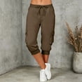 thumbnail image 4 of cocolona Womens Summer Casual Drying Cargo Capri Pants Elastic Waist Drawstring Outdoor Hiking Cropped Joggers with Pockets, 4 of 5