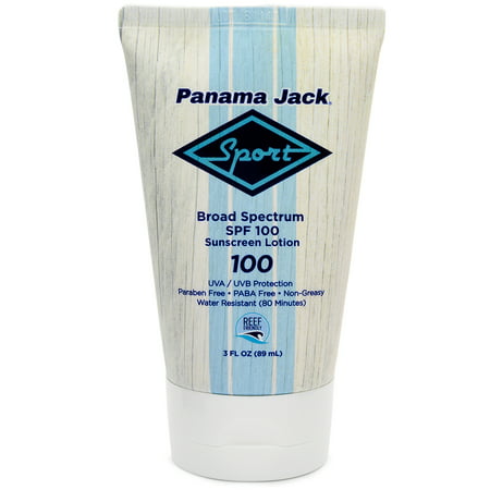 Panama Jack Sport Sunscreen Lotion - SPF 100, Broad Spectrum UVA/UVB Protection, Non-Greasy, Reef-Friendly, PABA, Paraben, Gluten & Cruelty Free, Water Resistant (80 Minutes), 3 FL