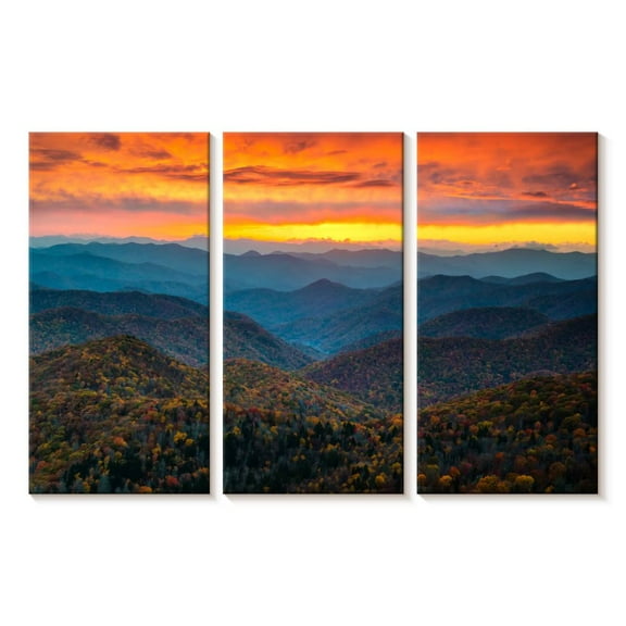 Elephant Stock Blue Ridge Parkway Fall Wall Art - Horizontal Multi Panel Canvas - Living Room Wall Decor - Nature Multi Panel - Brown And Orange Decor - 23" x 14"