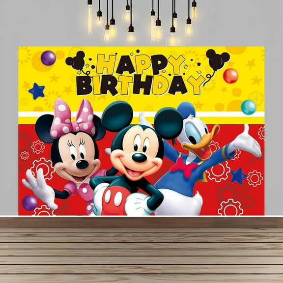 Mickey And Minnie Happy Birthday Anime Cartoon Theme Backdrops Banner Birthday Party Decor Supplies(5x3ft)