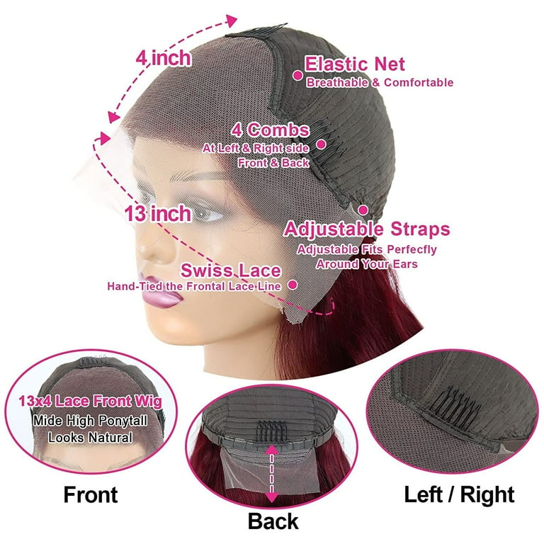 99j Burgundy Lace Front Wigs Human Hair Pre Plucked 13x4 Straight 99j Human Hair Wig With Baby Hair 180 Density Wine Red Wig Colored Straight 99j Lace Front Wig for Black Women