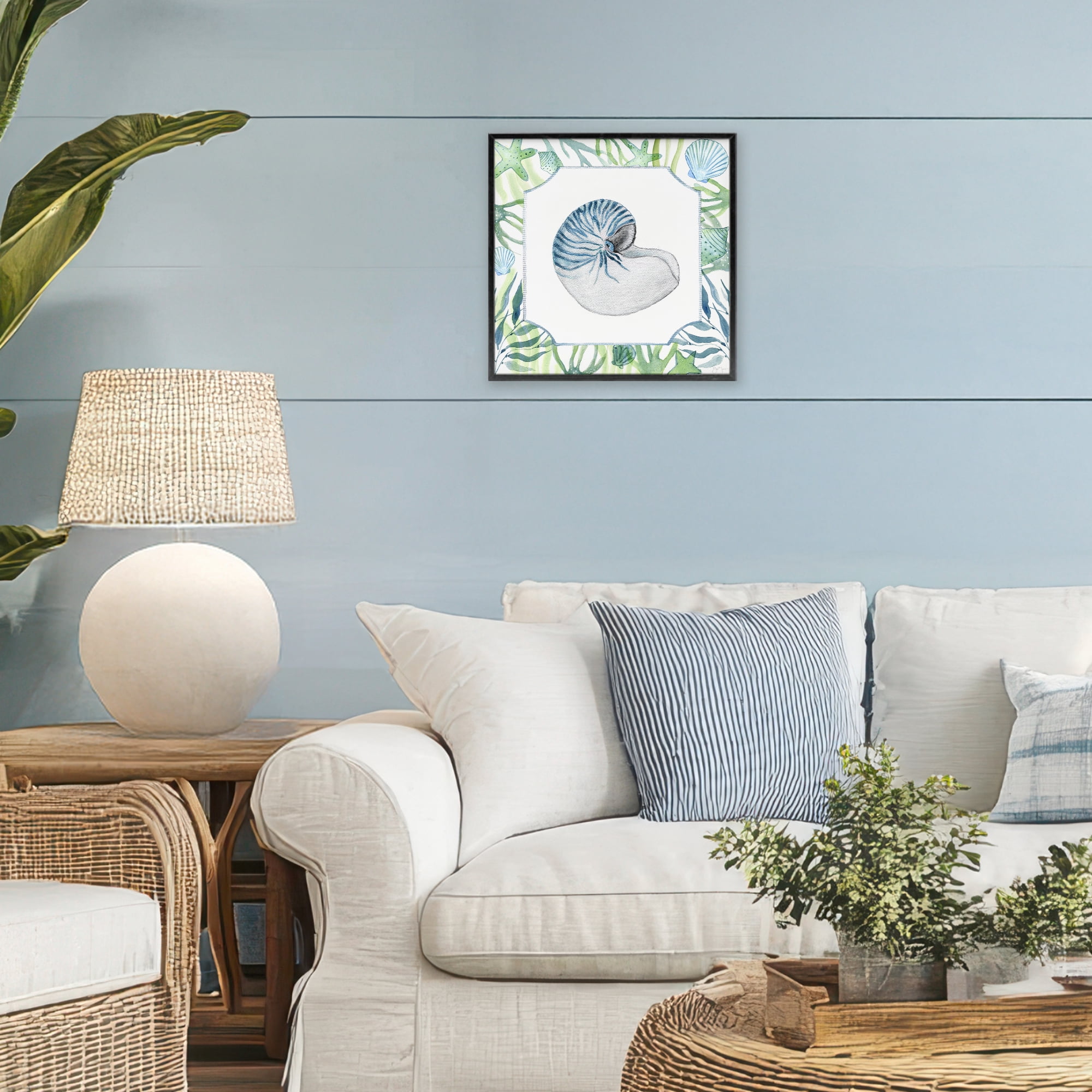 Stupell Industries Seaweed & Seashells Aquatic Black Framed Giclee Art, design by Janet Tava