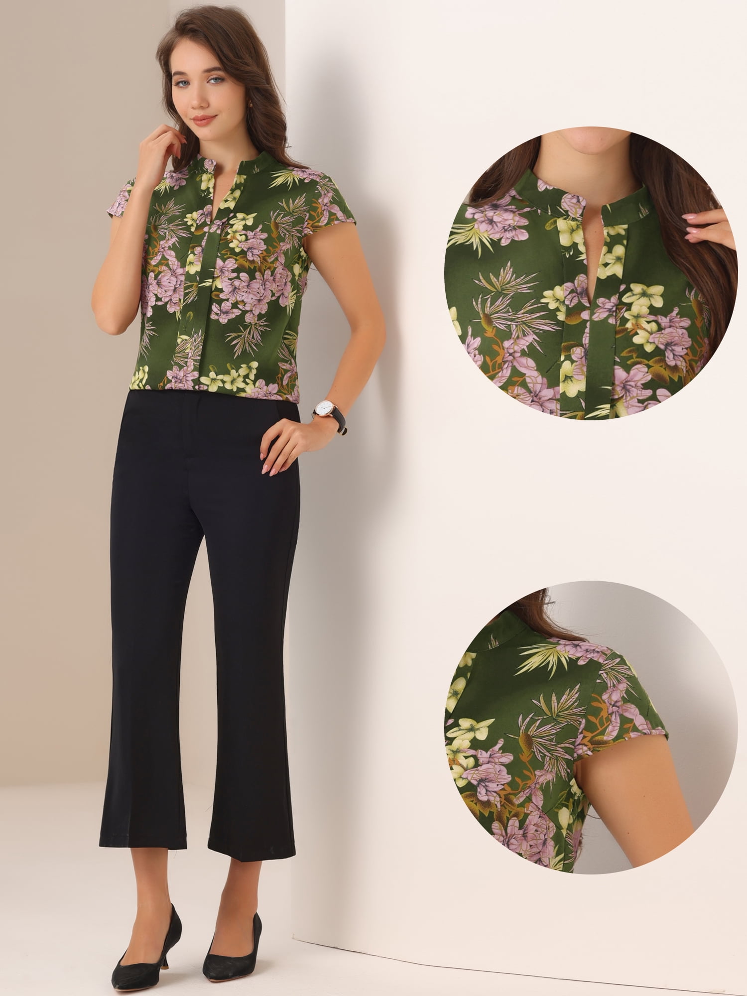 DARING DIVA Floral Vintage Cap Sleeve Casual Blouse XS Green