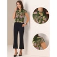 thumbnail image 2 of DARING DIVA Stand Collar Floral Silky Work Blouse Top Navy Blue XS XS Green, 2 of 6