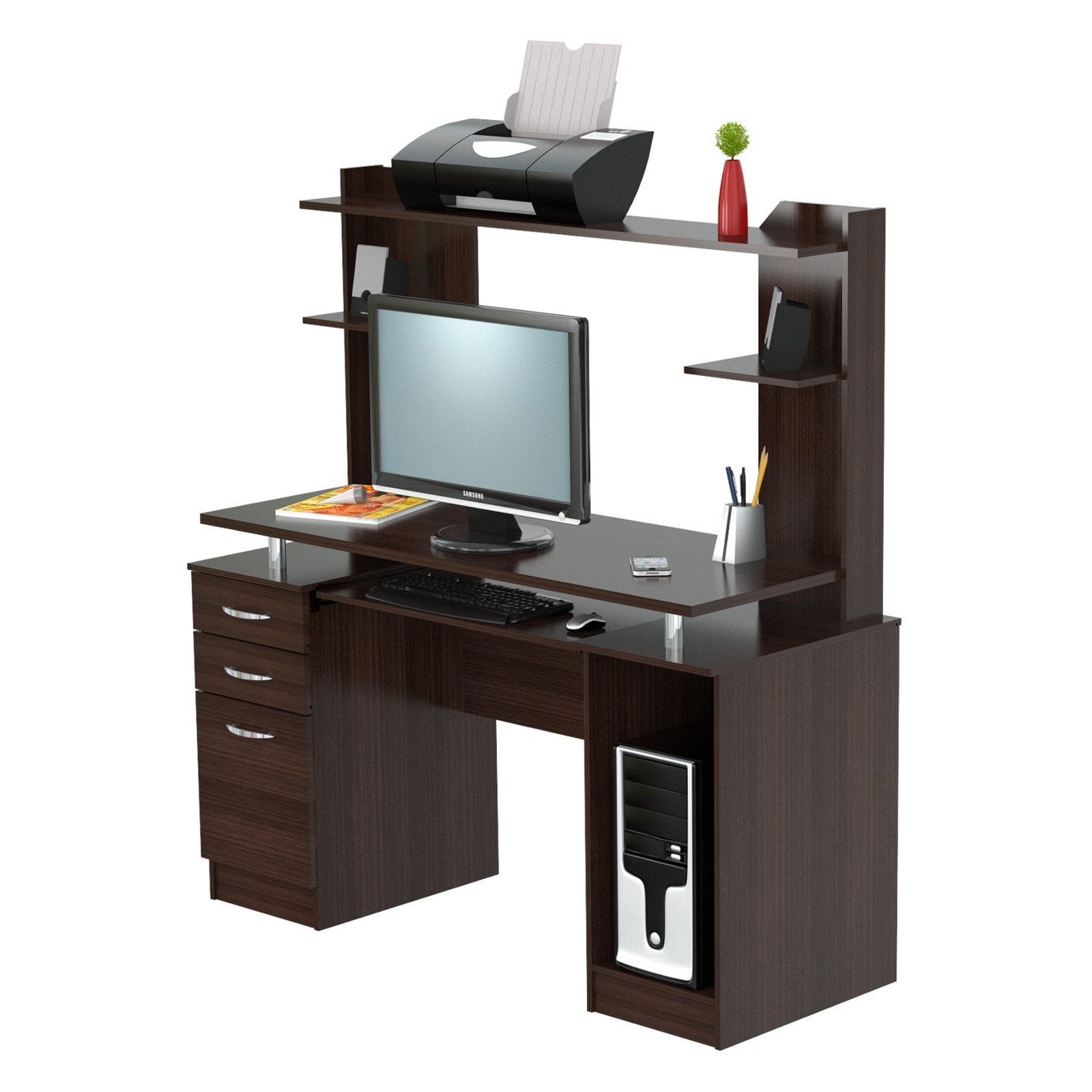 Inval Laminate 2-Pedestal Computer Office Desk with Hutch, Multiple
