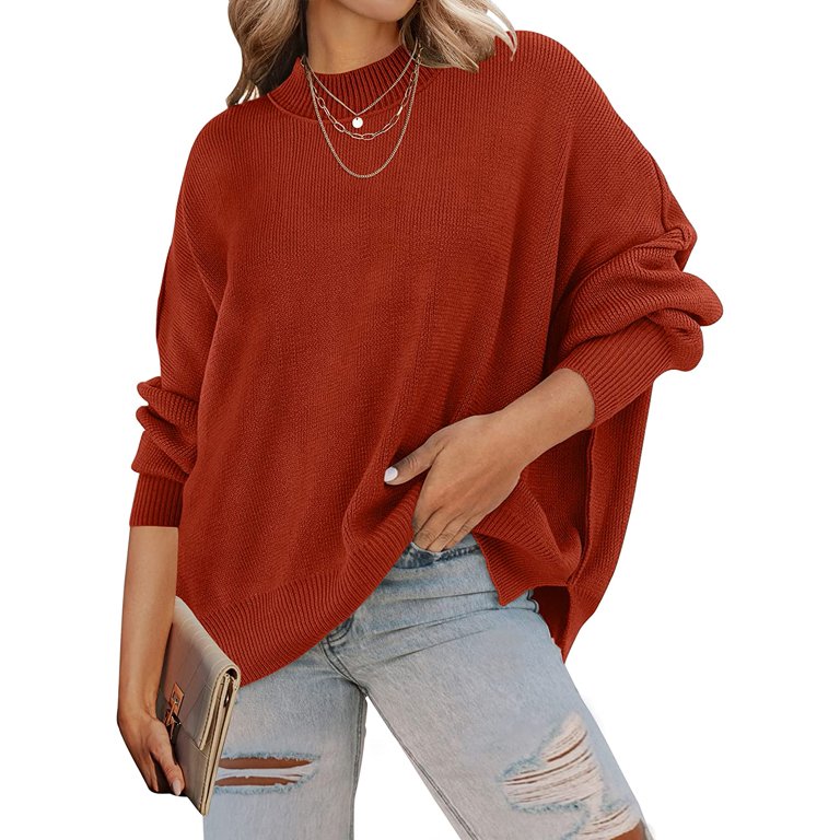 Crew Neck Rib Knit Sweater, Casual Drop Shoulder Oversized Long