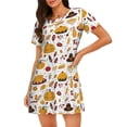 thumbnail image 1 of Fotbe Thanksgiving Bata de Dormir para Mujer con Estampado, Camisón de Algodón de Manga Corta, Ropa de Dormir Casual, 1 of 6