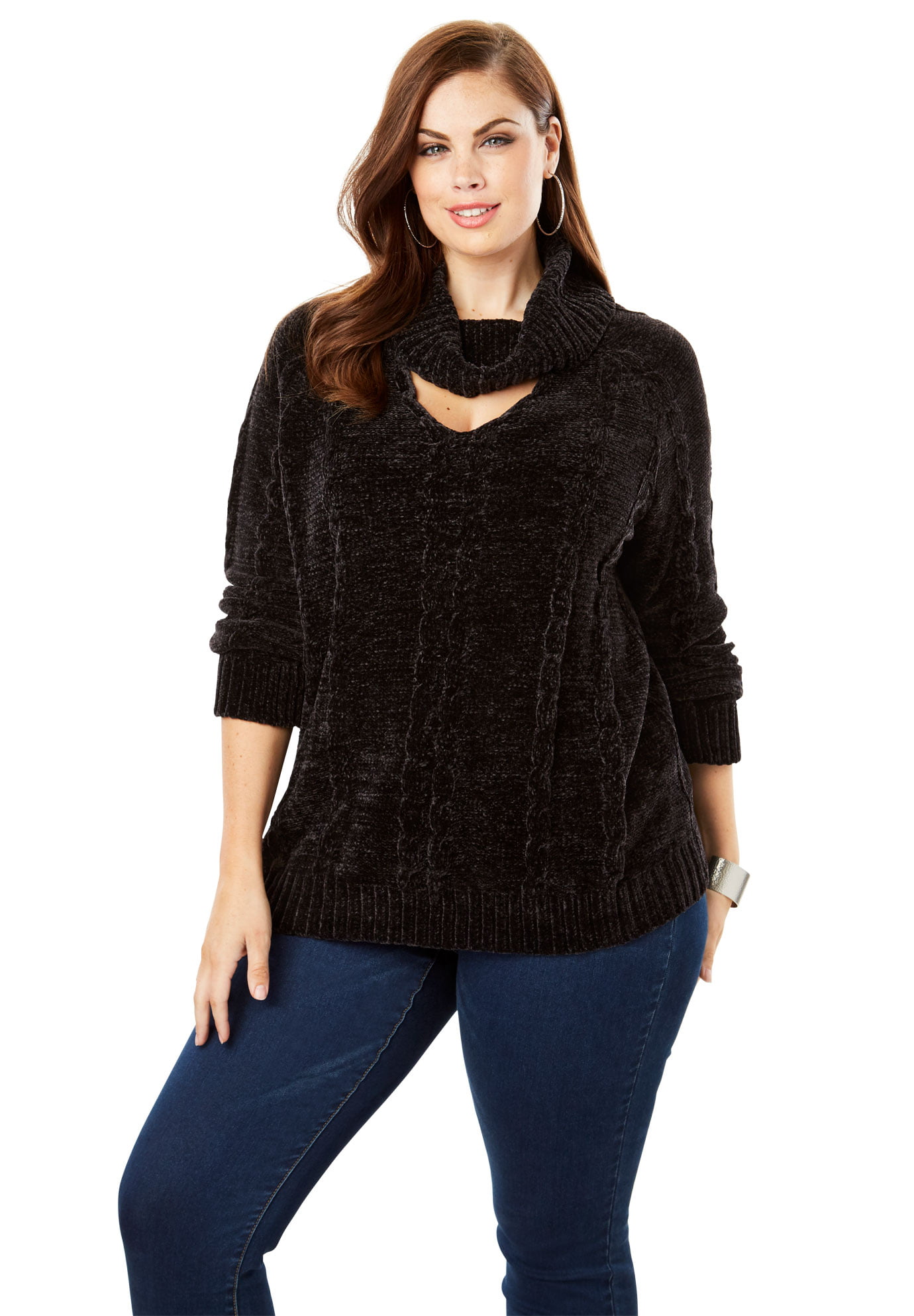 Roamans Womens Plus Size Cowlneck Sweater with Bell Sleeves