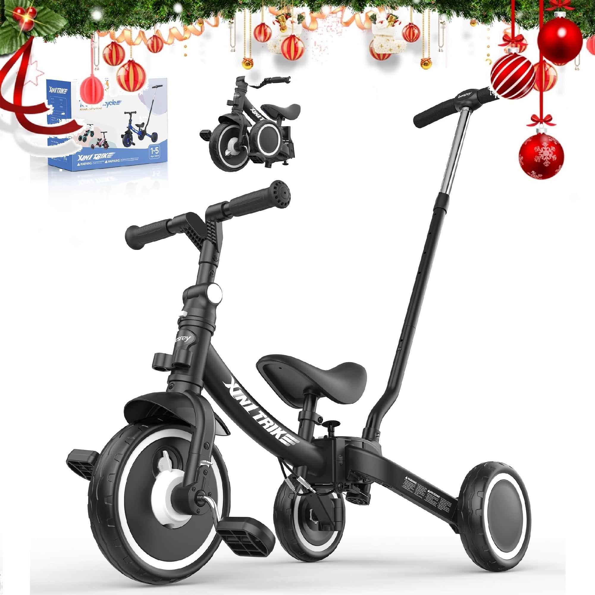 Besrey 7-in-1 Toddler Tricycle,Foldable Kids Push Trike,Kid Bicycles for 1-5 Years Old Girls and Boys,Black Besrey 7-in-1 Toddler Tricycle,Foldable Kids Push Trike,Kid Bicycles for 1-5 Years Old Girls and Boys,Black