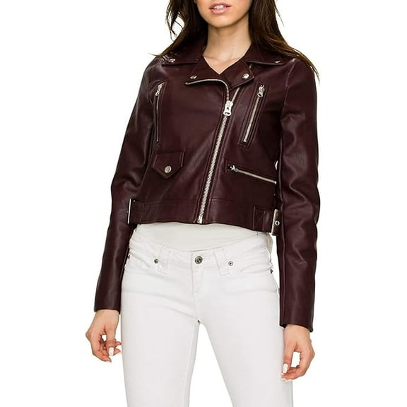 HOT Women's Genuine Brown Lambskin Real Leather Jacket Stylish Collared Biker Coat W197