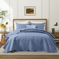 thumbnail image 2 of Ameha 3 Piece Reversible Quilt Set Ultra Soft Floral Coverlet Microfiber Bedding Set Cal.King Washed Blue All Season, 2 of 11