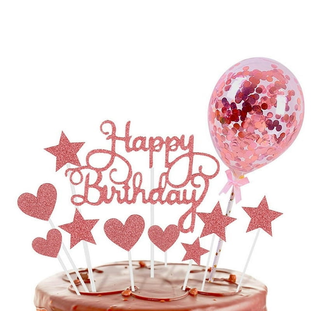 Golden Onion Paper Five Pointed Star Love Happy Birthday Cake Card Decoration 5-Inch Balloon Cake Card Decoration Package