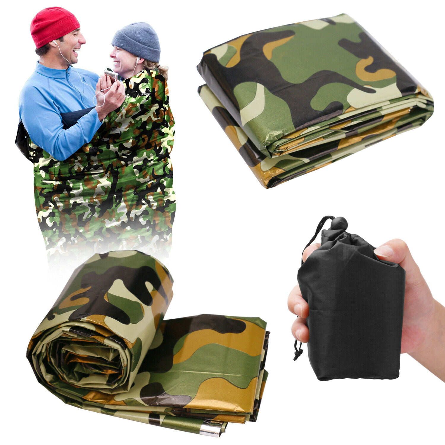 Camouflage Waterproof Reusable Emergency Sleeping Bag Thermal Survival Camping