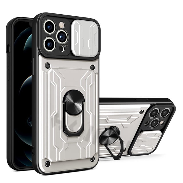 Funda para iPhone 14, 13, 12, 11 Pro Max, XR, XS, 8, 7, 6 Plus, SE 2022, con ranura para tarjeta de cámara, anillo de grado militar, cubierta trasera magnética 360