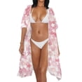 thumbnail image 3 of HELLHERO Lightweight Women's Kimono Coverup for Summer High Quality Fabrics Long Bathing Suit Cover Up Pale Pink Flowers, 3 of 4