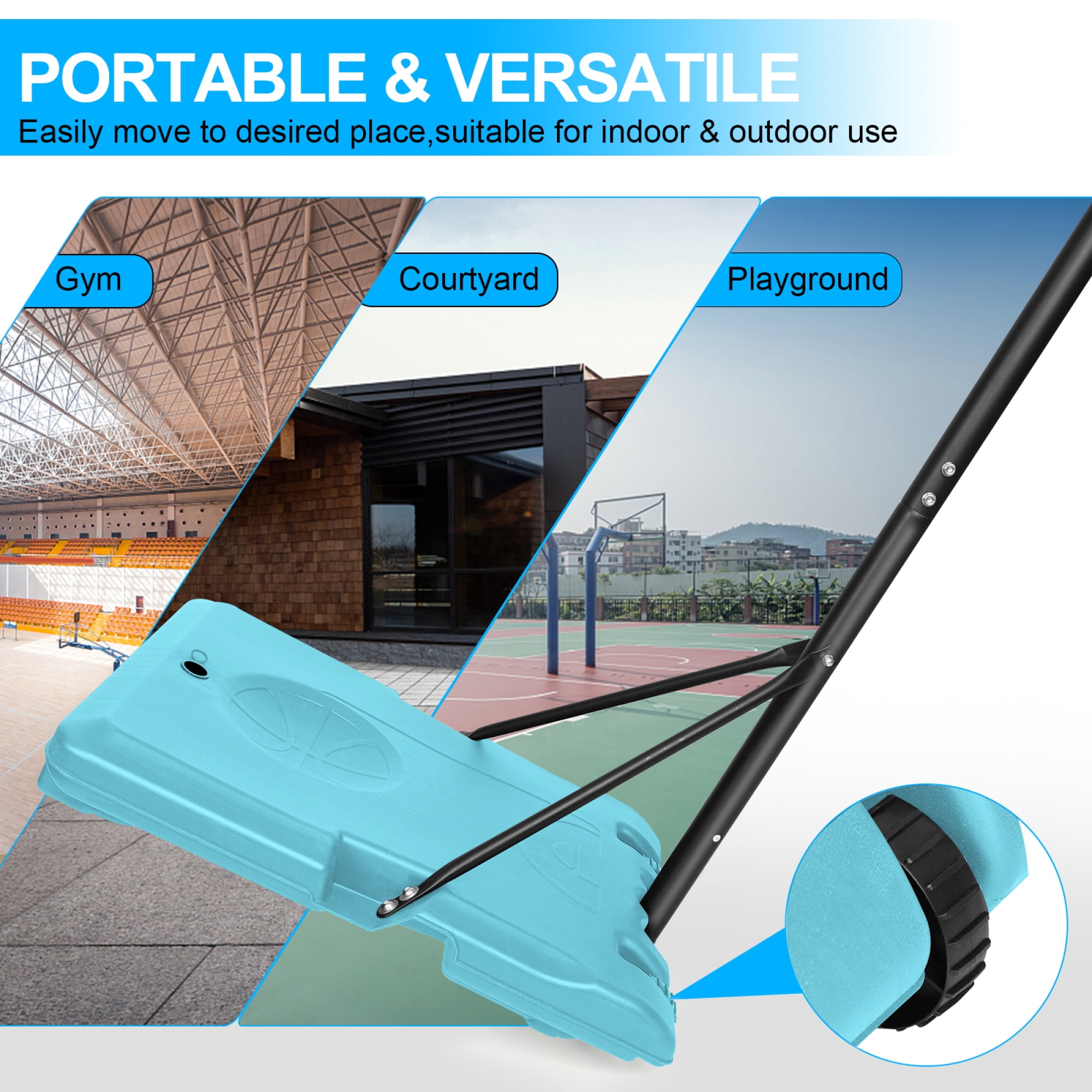 Portable Basketball Hoop,Outdoor Basketball Hoop Adjustable Height 5.6ft - 7ft,28 Inch Backboard with 2 Wheels for Kids Youth in Backyard Driveway,Blue
