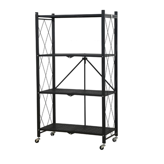 Estantería plegable multifuncional Estantes de almacenamiento Estantes de libros Estanterías de exhibición Unidades de estanterías Organizador de Negro de cuatro niveles
