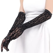 Long Lace Gloves With Sparkling Rhinestones Decors For Elegance Evening Party Dressingup Women PhotoshootsHandwear