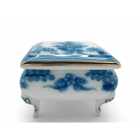 GENL Victorian Antique Square Jewelry Ceramic Box Delft Blue