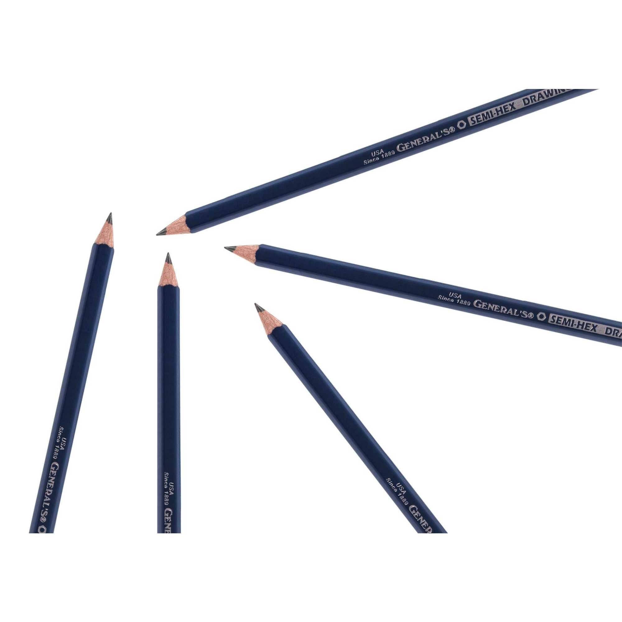 Generals Hexagonal Drawing Pencils H Hardness Thin Tip Blue Finish Pack of 12 - Non-Toxic Student Grade