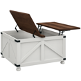 thumbnail image 1 of HOMCOM Table Basse Style Ferme à Plateau Relevable avec Couvercles à Rabat et Compartiments Cachés, Blanc, 1 of 10