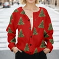 thumbnail image 4 of Christmas Sweaters For Women Funny Button Down Festive Coat Xmas Santa Christmas Tree Printed Cable Knit Pullover Red, S, 4 of 7