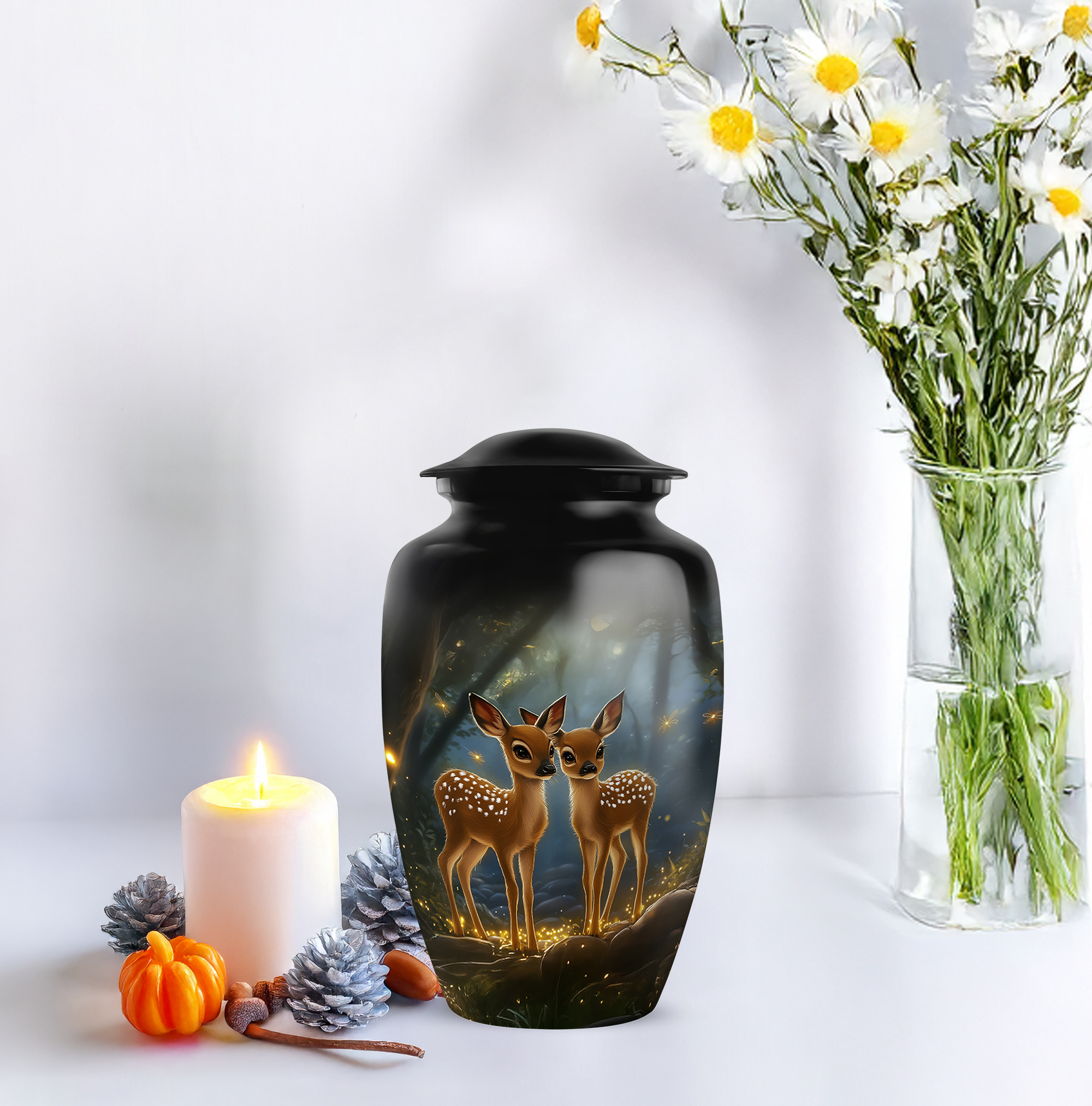 MUKTIVE Deer Memorial Urns for Adult Male - Large Black Funeral Urns for Human Ashes Adult Female - Cremation Urn for Mom & Dad - Handcrafted Burial Urn for Humans - 10 Inch