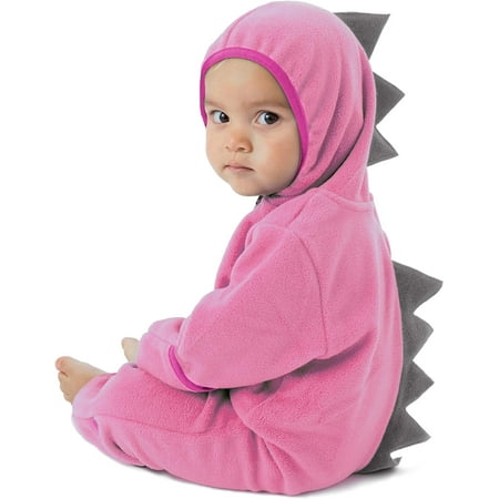 

Cuddle Club One Piece Romper Hooded Fleece Onesie Jumper for Baby Dino Pink & Gray Newborn