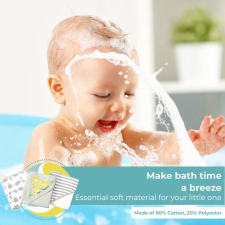 Spasilk Bath Hooded Towels & Washcloths Set for Babies, 23-Piece Gift Set, Gray Giraffe