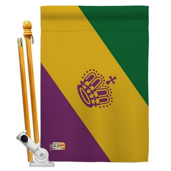AA-CY-HS-140175-IP-BO-D-US18-AG 28 x 40 in. Mardi Gras Flags of the World Nationality Impressions Decorative Vertical Double Sided House Flag Set & Pole Bracket Hardware Flag Set