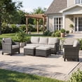 thumbnail image 2 of Opohoro 6 Piece Outdoor Wicker Patio Chairs Set with Sofa, 2 Ottomans and Glass Side Table, All-Weather Wicker Conversation Set for Porch, Deck, Balcony, 2 of 12
