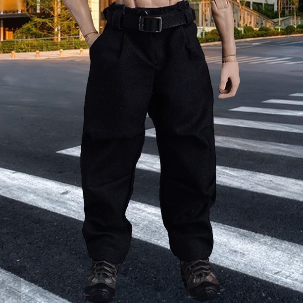 1/12 pantalones y cinturón de muñecas, cifras de acción cosplay de ropa, disfraz de muñeca en miniatura casual, vístete para figuras de 6 pulgadas Pantalón negro