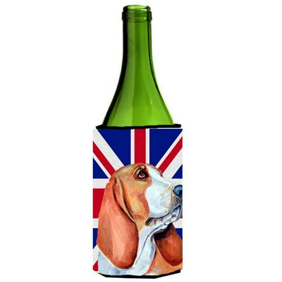 Basset Hound With English Union Jack British Flag Wine bottle sleeve Hugger - 24 Oz.