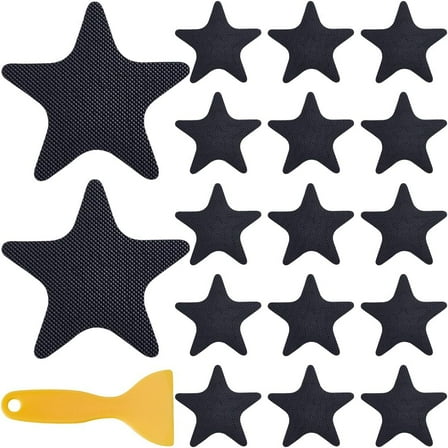 DIY 20Pcs Non Slip Bathtub Stickers Black Pentagram Adhesive Shower Sticker Decals Star Tubs Safety Shower Treads with Scraper for Bathroom Bathtub Shower Floor Ladders Stairs Swimming Pool DIY