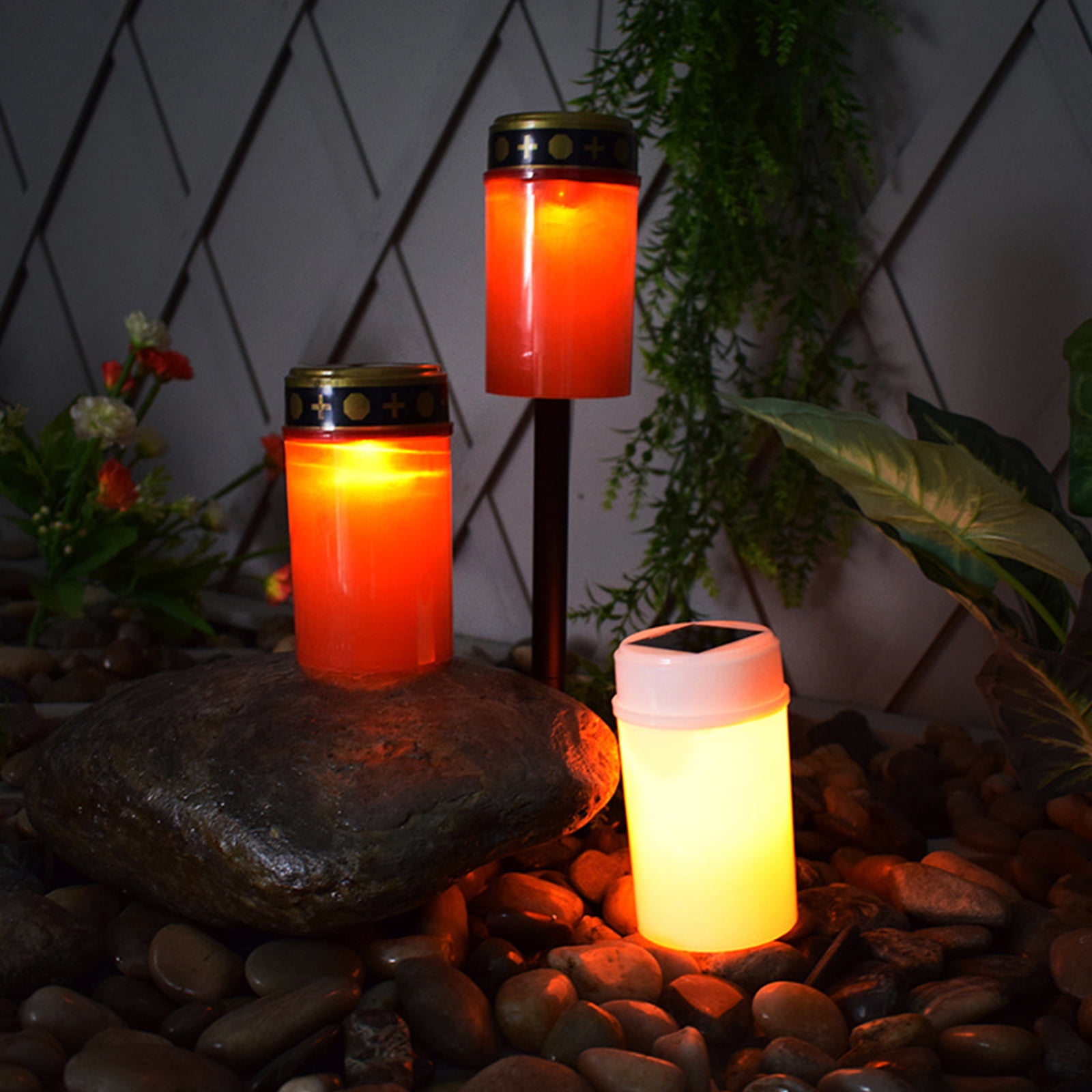 4Pieces Solar Pathway Lights Outdoor Grave Candle Lamp Waterproof Candle Light