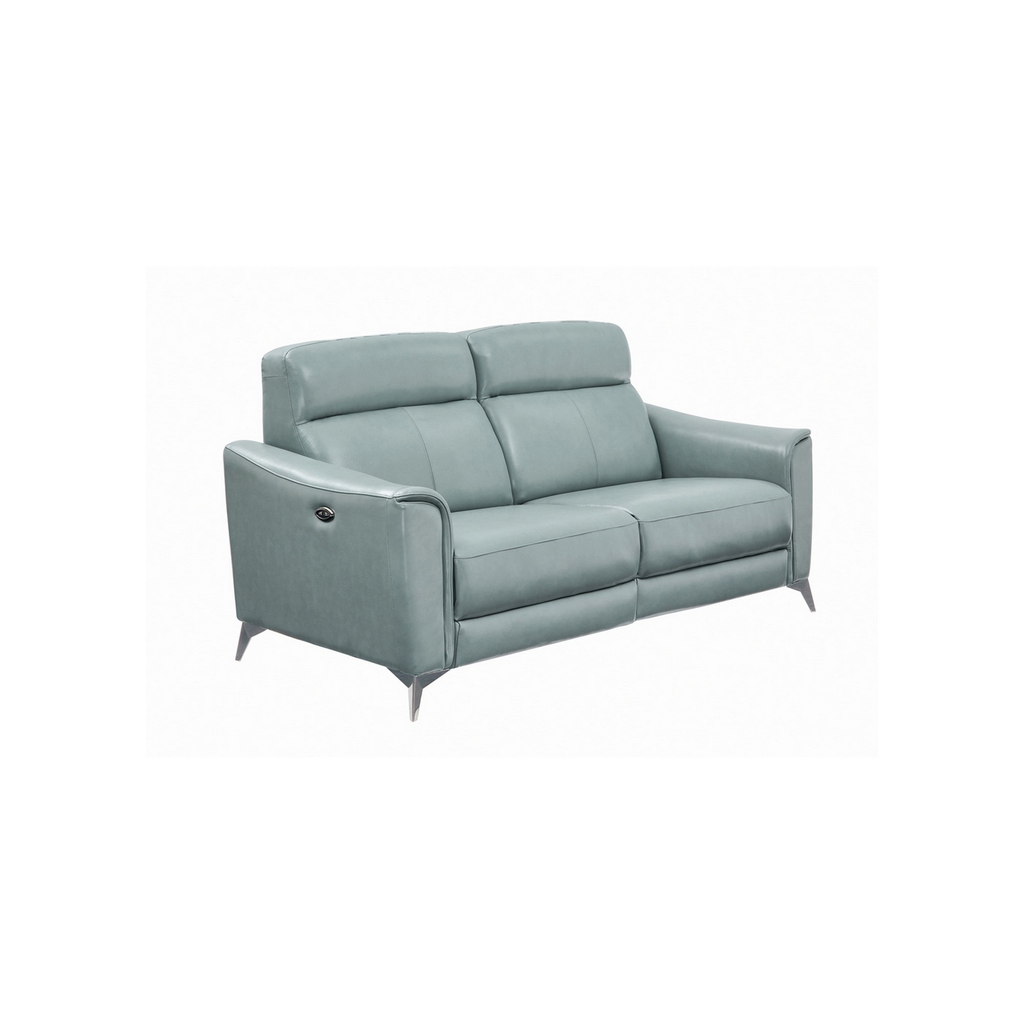 Leatherette Sofa with Power Reclining Mechanism and Metal Legs, Blue
