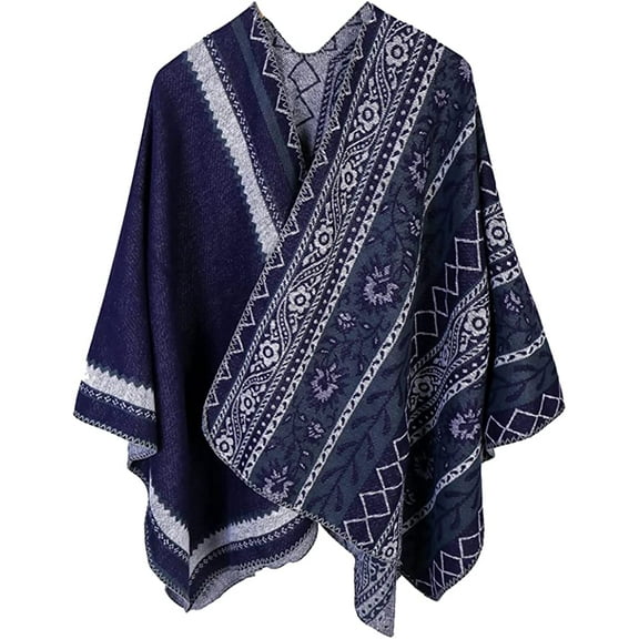 CoCopeaunt Women Plaid Shawl Wrpas Open Front Poncho Travel Warm Sweater Cardigan Cape Blanket Scarf for Fall and Winter