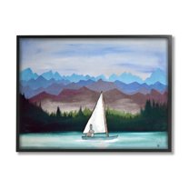 Stupell Industries Bunny Rabbit on Sailboat Vivid Distant Mountain Peaks Painting Black Framed Art Print Wall Art, Design by Andrea Doss