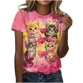 thumbnail image 6 of Womens Valentine's Day Cat Lover T-Shirt, Cute Kitten & Hearts Graphic Tee All Over Print, Soft Stretch Casual Shirt, Sizes S-5XL,Size XL, 6 of 6