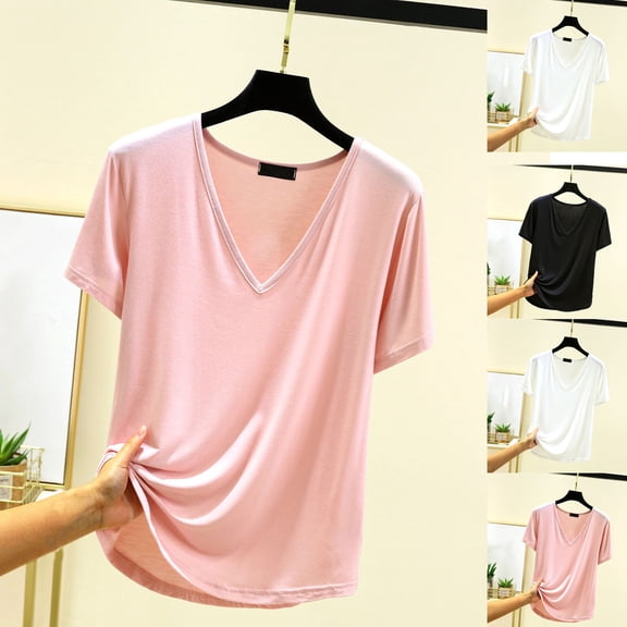 HVOBTTY Women's Short Sleeve Pajama Top, Pajama Top for Women, Women's Casual Solid Color Comfortable Soft Short Sleeve Shorts Homewear Two Piece Pajama Sets Pink, L