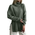 thumbnail image 2 of Qetyuw Turtleneck Oversized Sweaters for Women Drop Shoulder Long Sleeve Jumpers Split Hem Casual Chunky Sweater, 2 of 6