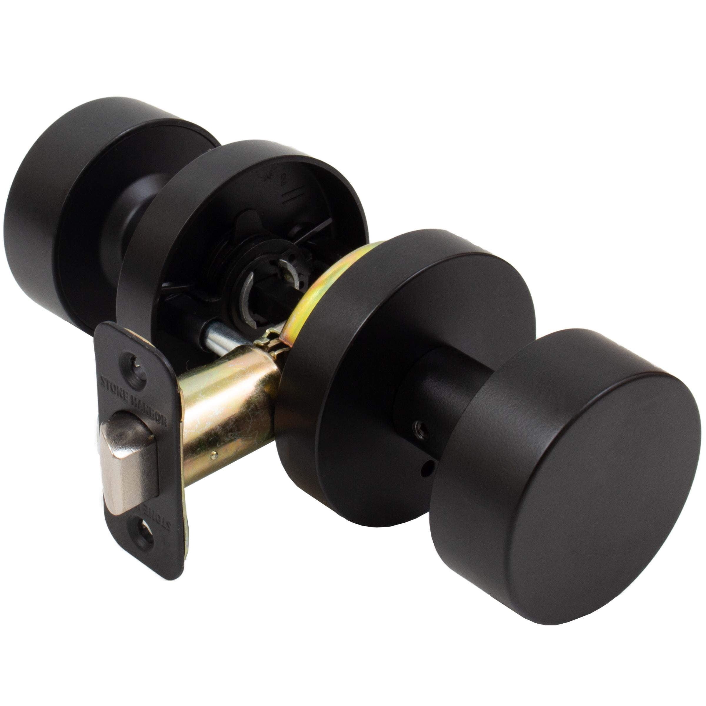 Bonn Door Knob with Round Rosette, Privacy (Bed/Bath) Latch, Matte Black by Stone Harbor Hardware